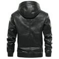 thumbnail image 3 of MANSDOUR Men's Faux Leather Jacket Winter Warm Fleece Lined Motorcycle Bomber Jacket with Hood Black L, 3 of 7