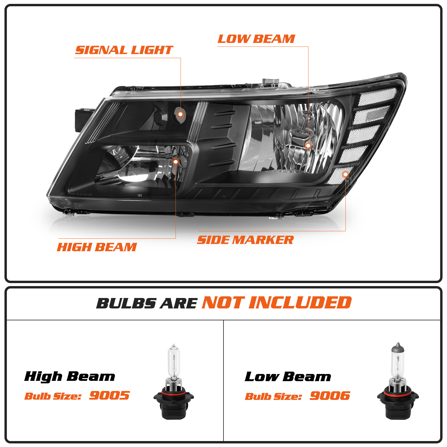 For 2009-2020 Black Housing Clear Lens Headlights Dodge Jounery  Headlamp Pair 09-20