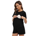 thumbnail image 2 of WBQ Tulip Hem Maternity & Nursing Pajamas Women's Short Sleeve Maternity Nursing Pajama Set Breastfeeding Sleepwear Set Double Layer Breastfeeding Top & Shorts Pregnancy PJS, S-2XL, 2 of 8