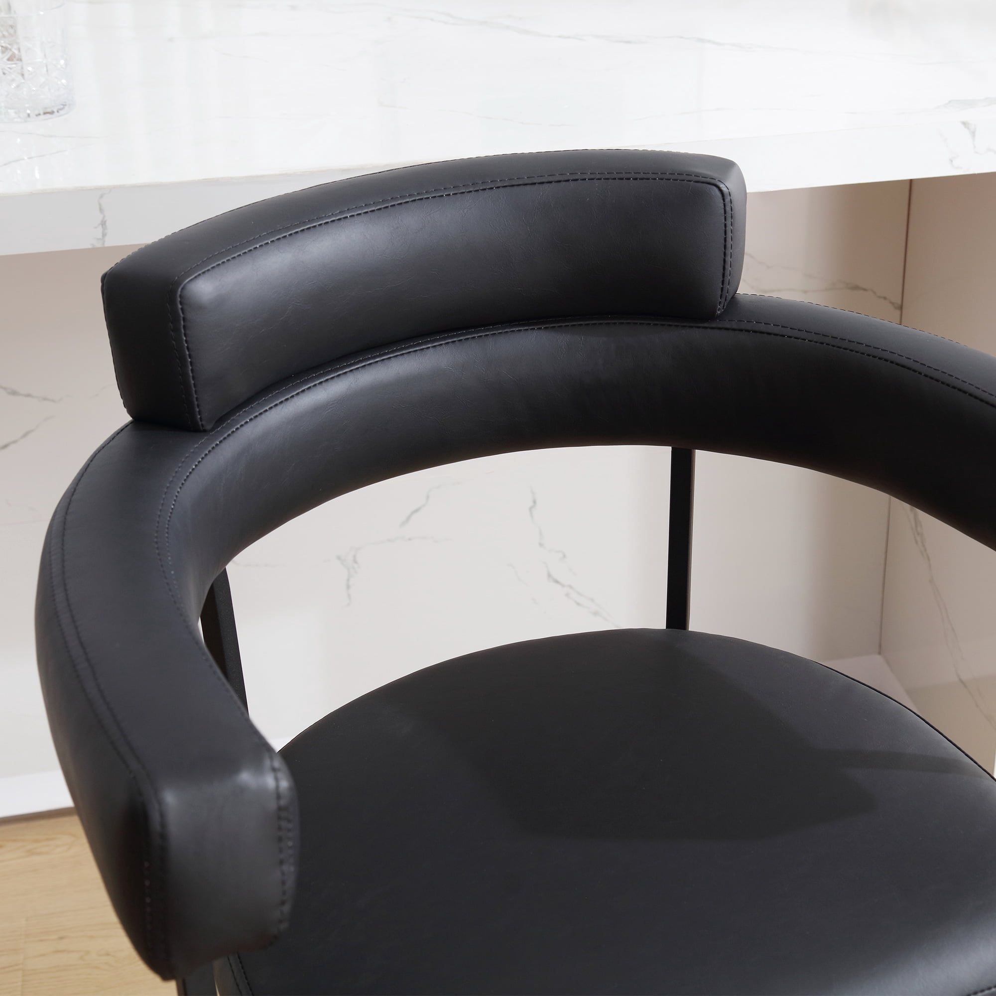Zesthouse 26" Counter Height Swivel Barstools, Faux Leather Upholstered Bar Stools Set of 2, Armrests, Metal Base, Black