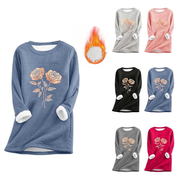 Aboser Women's Winter Fleece Lined Sweatshirt Thermal Casual Sherpa Pullover Retro Floral Print Loungewear Cozy Soft Long Sleeve Shirts Thicken Plush Long Sweatshirts