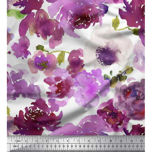 Soimoi Tissu en Rayonne Imprimé Fleur Aquarelle 1 Yard 56 Pouces de Large