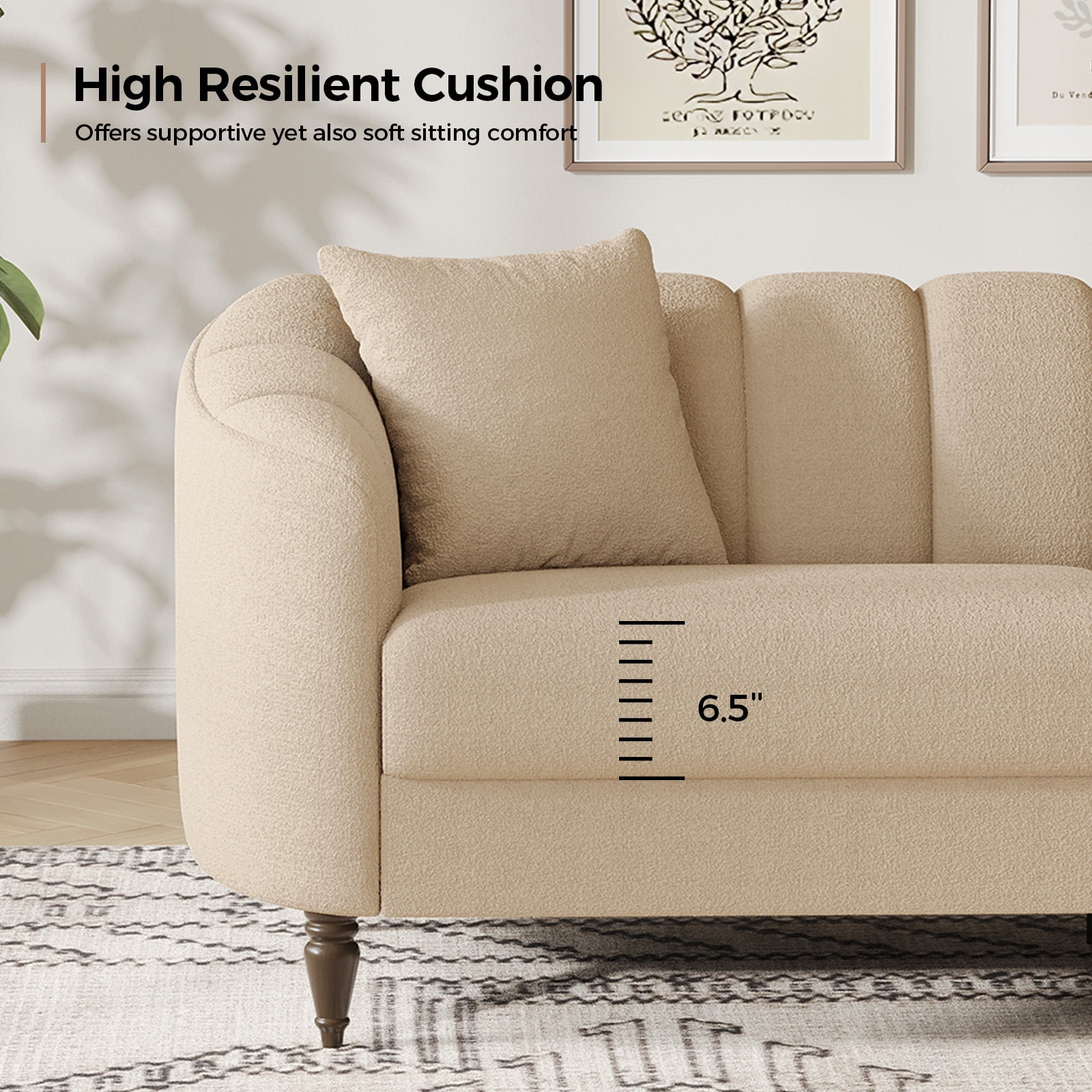 COPIAE 82 Inch Loveseat Sofa,Modern Couch and Sofa,Curved Petal Design Furniture,Sturdy and Easy Installation,Small Sofa for Living Room Bedroom Office and Apartment,Terry Fleece Fabric Apricot