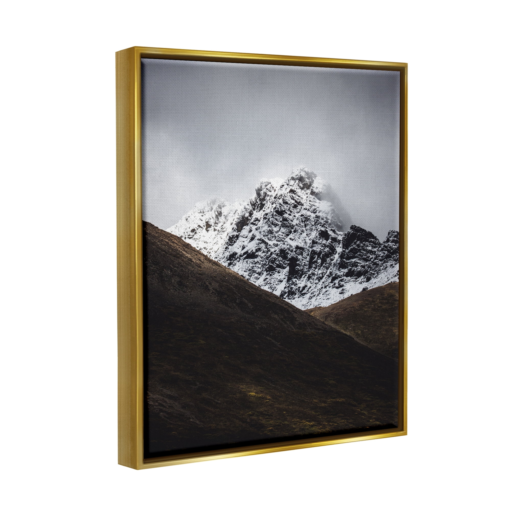 Stupell Industries Icy Mountain Valley Landscape Photography Gold Floater Framed Canvas Art Print Wall Art, 17 x 21