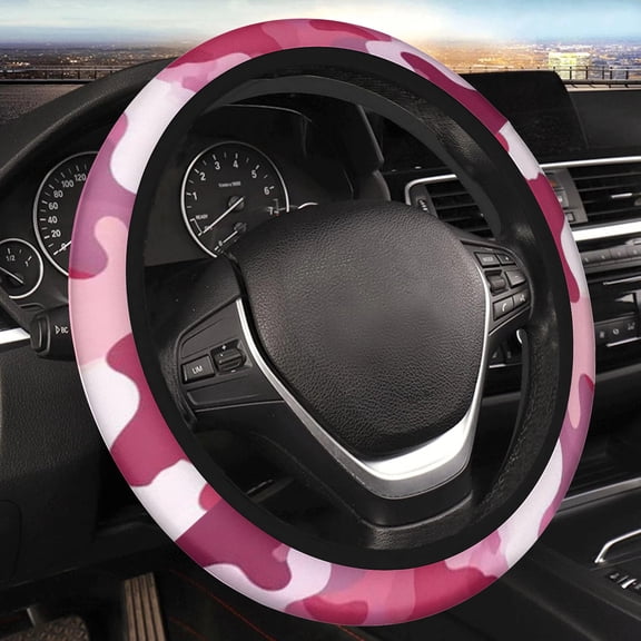 Car Steering Wheel Cover for Women Men, Non-Slip Breathable Steering Wheel, Pink Camo Steering Wheel Protector, Car Accessories, Universal 14" 02/2-15" Fit Auto, Suvs