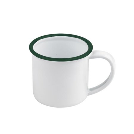 

Packnwood 294ENMUG100 2 x 2 in. 3 oz Rim Enamel Mini Mug White with Green - 12 Piece