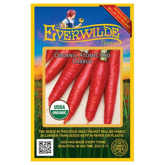 Everwilde Farms - 500 Organic Atomic Red Carrot Seeds - Gold Vault Jumbo Bulk Seed Packet