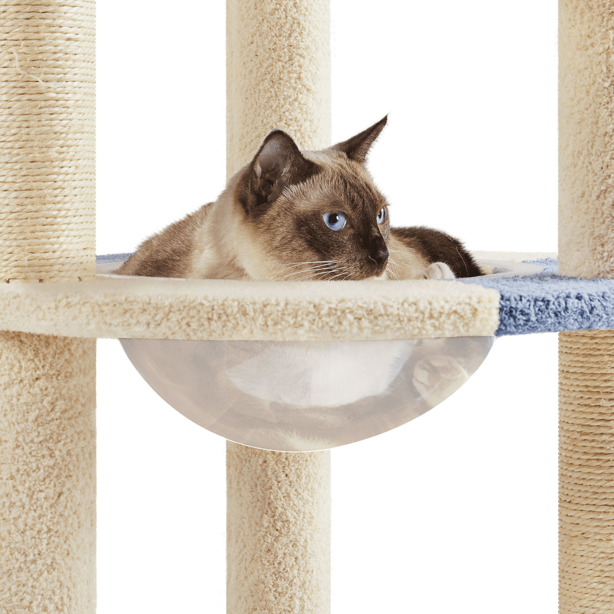 Yaheetech 35.6″ Tall Ocean Cat Tree with Detachable Clear Bowl, Blue/Beige