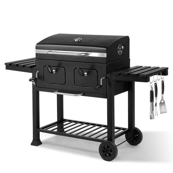 Zimtown BBQ Grill Outdoor Charcoal Barbecue Pit Smoker with Double Charcoal Tray Separable Adjustment Independent Temperature Control for BBQ Events,Party,Wedding
