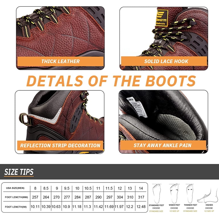 Aegiswarm Mens Steel Toe Work Boots, Waterproof Full Grain  display picture 3