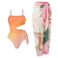 thumbnail image 1 of 1 juego de bañador de una pieza morado y amarillo para mujer, ajustado con estampado vintage y falda cruzada multiusos, 1 of 5