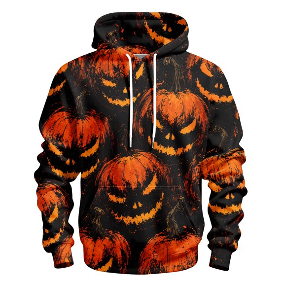 Leidass Halloween Hoodie for Men Funny Pumpkin Face Hooded Sweatshirts Scary Skull Long SLeeve Tops Holiday Costumes Black L