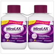 MiraLAX Laxative Powder for Gentle Constipation Relief 20.4 Oz. 34 Dose each. Pack of 2 bottles.