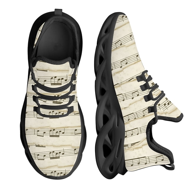 Zapatos de malla neutra transpirables de alta calidad con notas musicales vintage, zapatos suaves para exteriores personalizados.