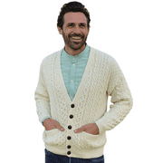 Irish Cardigan for Men 100% Premium Merino Wool Aran Sweater Made in Ireland