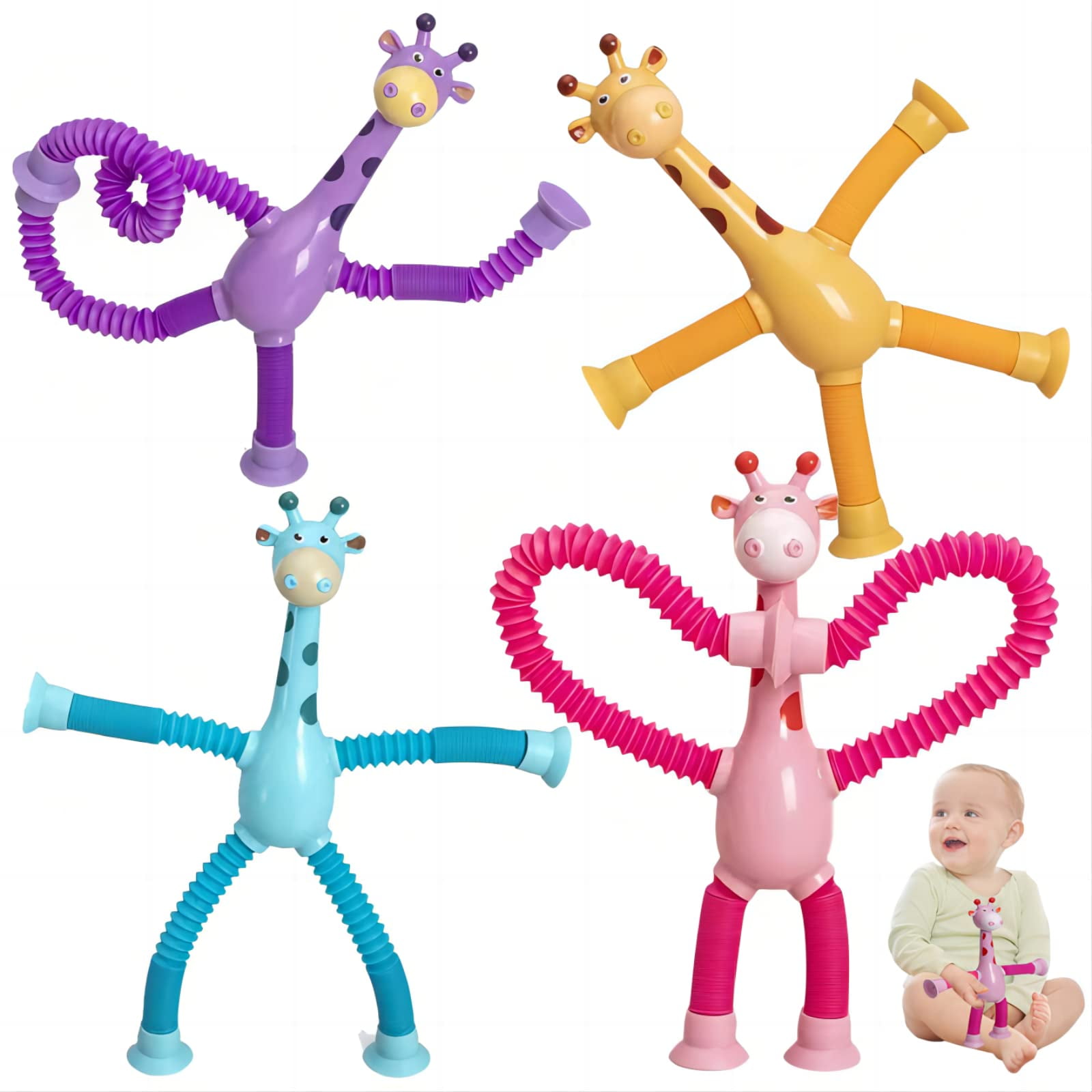 4PCS Children Suction Cup Toys Pop Tubes Stress Relief Telescopic