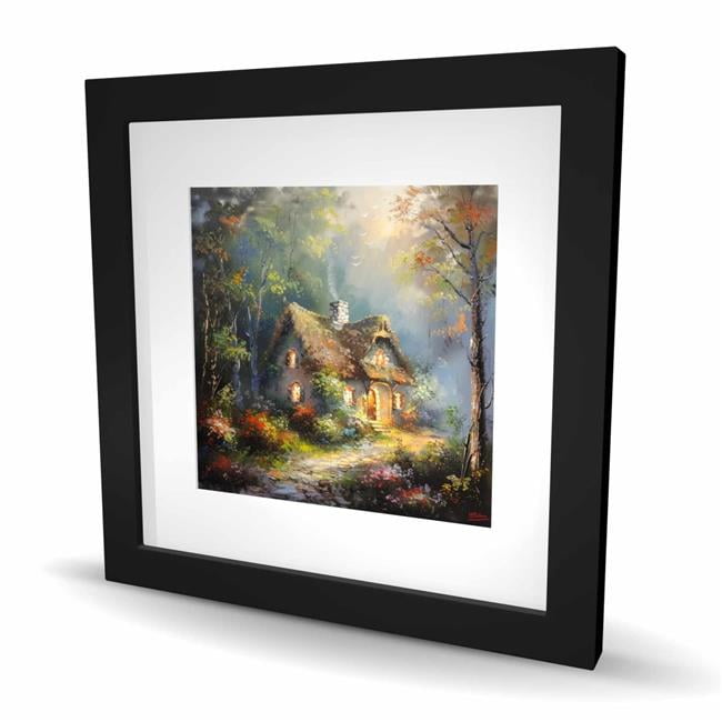Begin Home Decor C1FM1616FTPUQE 16 x 16 in. Enchanted House - Gray Framed Matted Print for Home Decor