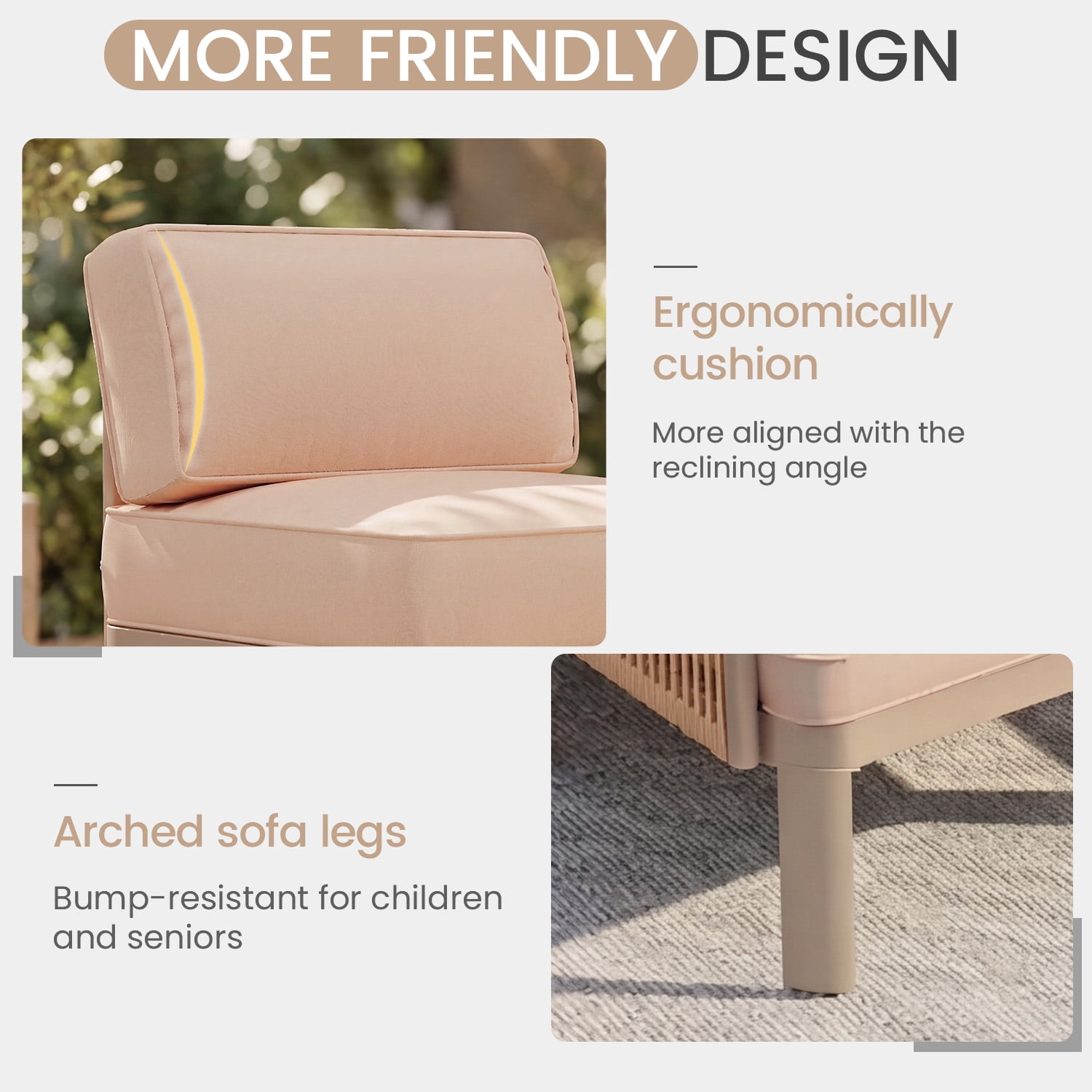 Erinnyees 7 Pieces Patio Sectional Furniture Set, Aluminum Outdoor Conversation Set with 6" Thick Cushions & Coffee Table, All-Weather U-Shape Sectional Sofa for Poolside，Deck，Backyard, Light Beige