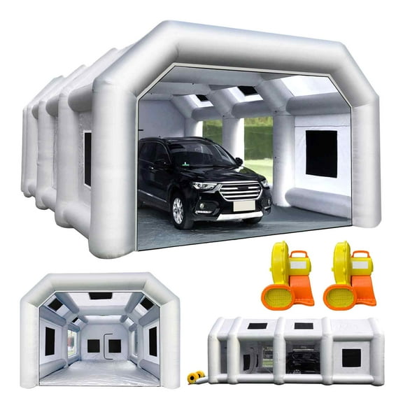 FLAPKWAN Inflatable Paint Booth 33X16.5X11.5Ft with 1100W 950W Blowers Portable Spray Paint Booth with Muliple Filters for Trucks, Car Parts, Furnitures and Other Painting, Drying and Polishing