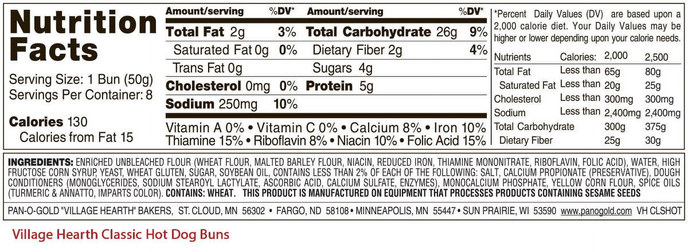 Pan O Gold Baking Village Hearth  Hot Dog Buns, 8 ea