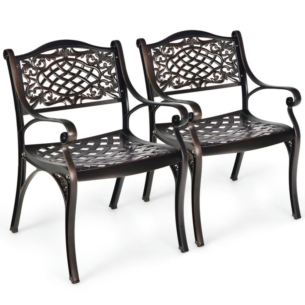 GVN Patio Dining Chairs, Outdoor Chairs,2-Piece Outdoor Cast Aluminum Chairs with Armrests and Curved Seats-Copper GVN Patio Dining Chairs, Outdoor Chairs,2-Piece Outdoor Cast Aluminum Chairs with Armrests and Curved Seats-Copper
