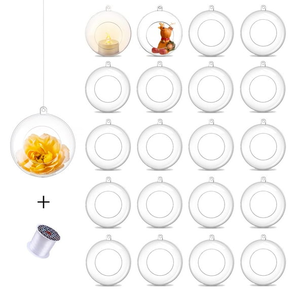 Glasseam Hanging Tea Light Holder Acrylic Globes Set of 20 Bulb 3.15'' Ornaments Fillable for Party Wedding Centerpiece Christmas Home Decorations DIY