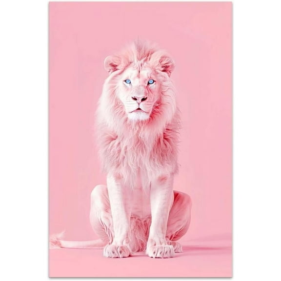 Unframed Canvas Wall Art For Bedroom Office Wall Decor, 24x16in Pink Lion Animal Wall Decorations For Living Room Painting Pictures Artwork For Modern Posters Prints Home Decor