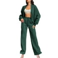 thumbnail image 3 of Dazajoo Lounge Sets for Women 2 Piece Joggers Solid Color Long Sleeve Zip Up Jacket with Wide Leg Drawstring Sweatpants Tracksuits,Green,XL, 3 of 8