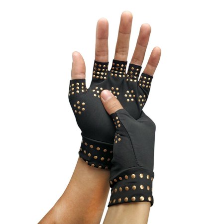 Half Finger Joints Braces Supports Elastic Compression Hand Pain Relief Fingerless Anti- Arthritis Compression Magnetic Therapy Gloves 02 BLACK GOLD