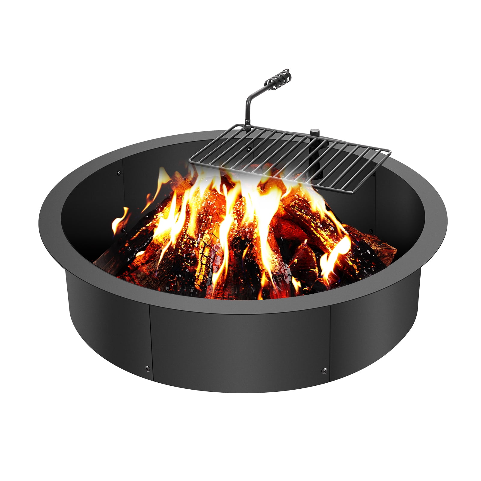 SKYSHALO Fire Pit Circle, BBQ Fire Ring Combo, 35-In Outer/31-In Inner Diameter, 8.5in Tall, Carbon Steel DIY Campfire Circle, Above/In-Ground Use, Ideal for Outdoor Camping, Bonfires