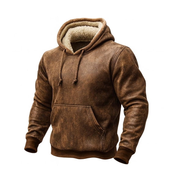 CONROSES Mens Leather Hoodies Solid Color Pu Hoodie for Men Long Sleeve Thick Pullover Hooded Sweatshirt Soft Fall Winter Sweatshirts With Pocket
