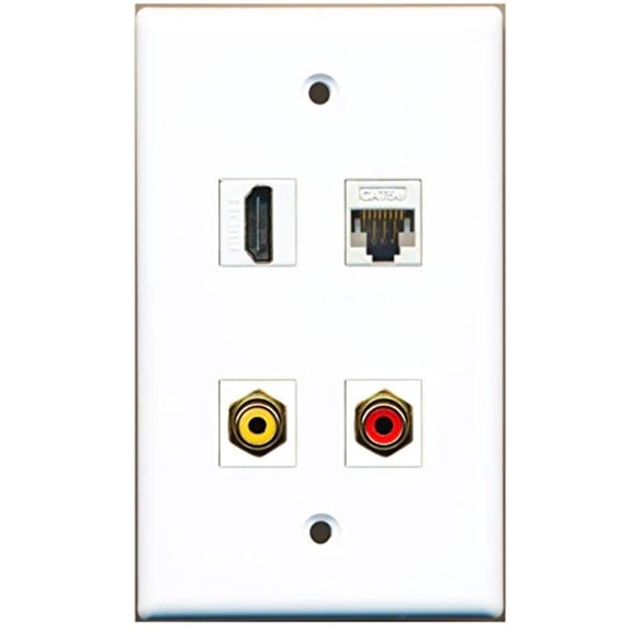 RiteAV - 1 Port HDMI 1 Port RCA Red 1 Port RCA Yellow 1 Port Cat5e Ethernet White Wall Plate