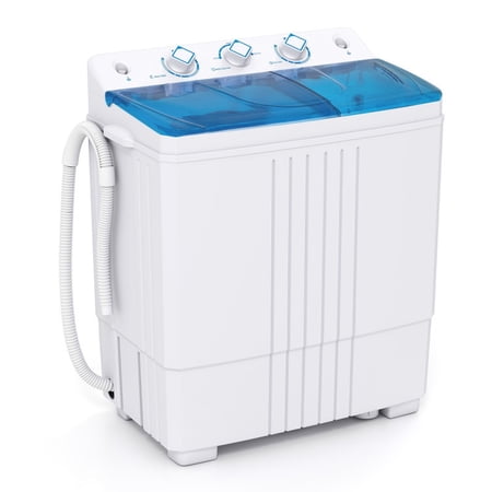 RUIE Portable Washing Machine with Built-in Drain Pump, Twin Tub Compact Washer for Apartment Dorm RV, Mini Washing Machine 12lbs Wash 8lbs Spin, Dual Motor, Portable Washer, Blue