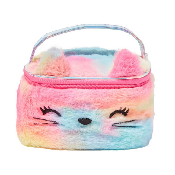 Claire's Fuzzy Rainbow Kitty Beauty Cosmetics Case