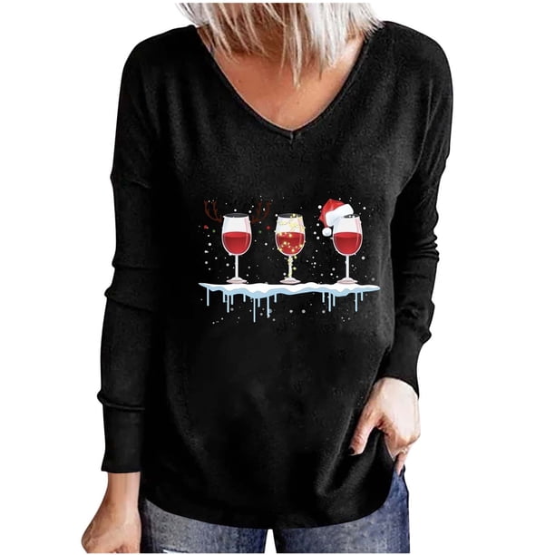 Tops Para Mujer Elegante Blusa Casual Camisas de Manga Larga Otoño Con Cuello en V Primavera Navidad Impreso Tees Camisa Odeerbi ODB170670