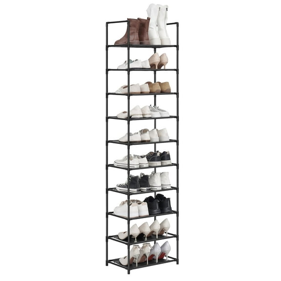 Shoe Rack, 10 Tier Shoe Shelf, Shoe Storage Organizer,Metal Frame, Non-Woven Fabric Shelves, for Entryway, Bedroom, Black