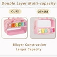 thumbnail image 3 of Chenille Letter Makeup Bag, Preppy Cosmetic Bag Clear Snack Bags with Zipper, Stuff Bag Waterproof Bag Travel Toiletry Bag Cosmetic Pouch for Women Girls (Pink), 3 of 7