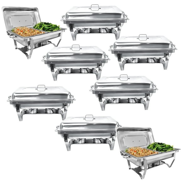 Jacgood Chafing Dish Buffet Set 8 Pack 8QT Half Pan Stainless Steel Food Warmer Chafer Complete Set with Water Pan, Chafing Fuel Holder for Party Catering Christmas