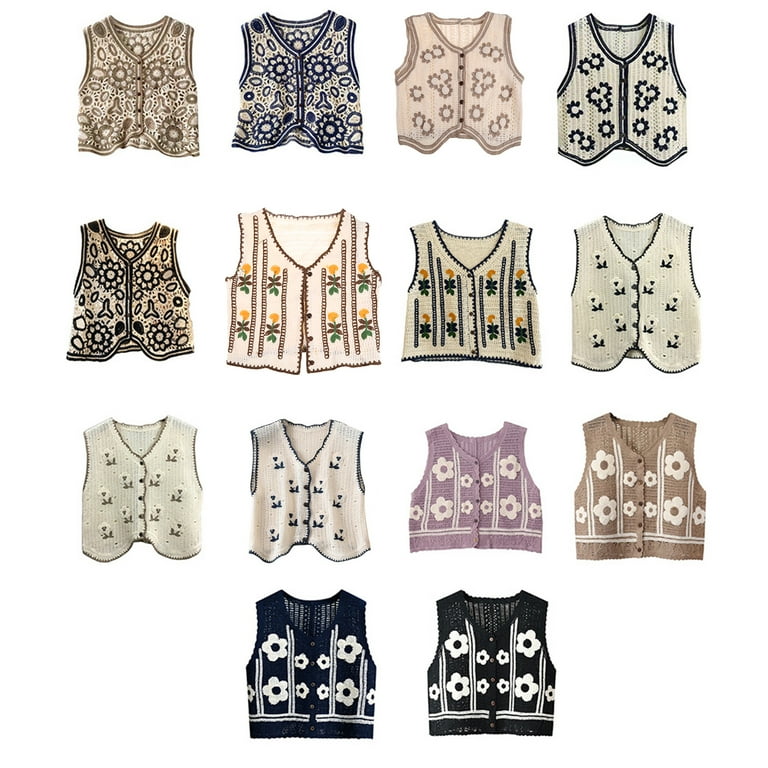 Boho Women Crochet Knit Vest Waistcoat Vintage Colorful