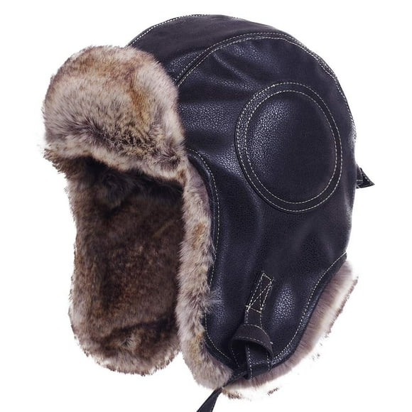 Janey&Rubbins Cold Weather Winter Gear Russian Ushanka Cossack Trooper Hat Trapper Hunter Headwear Pilot Aviator Cap (P, Black, L)