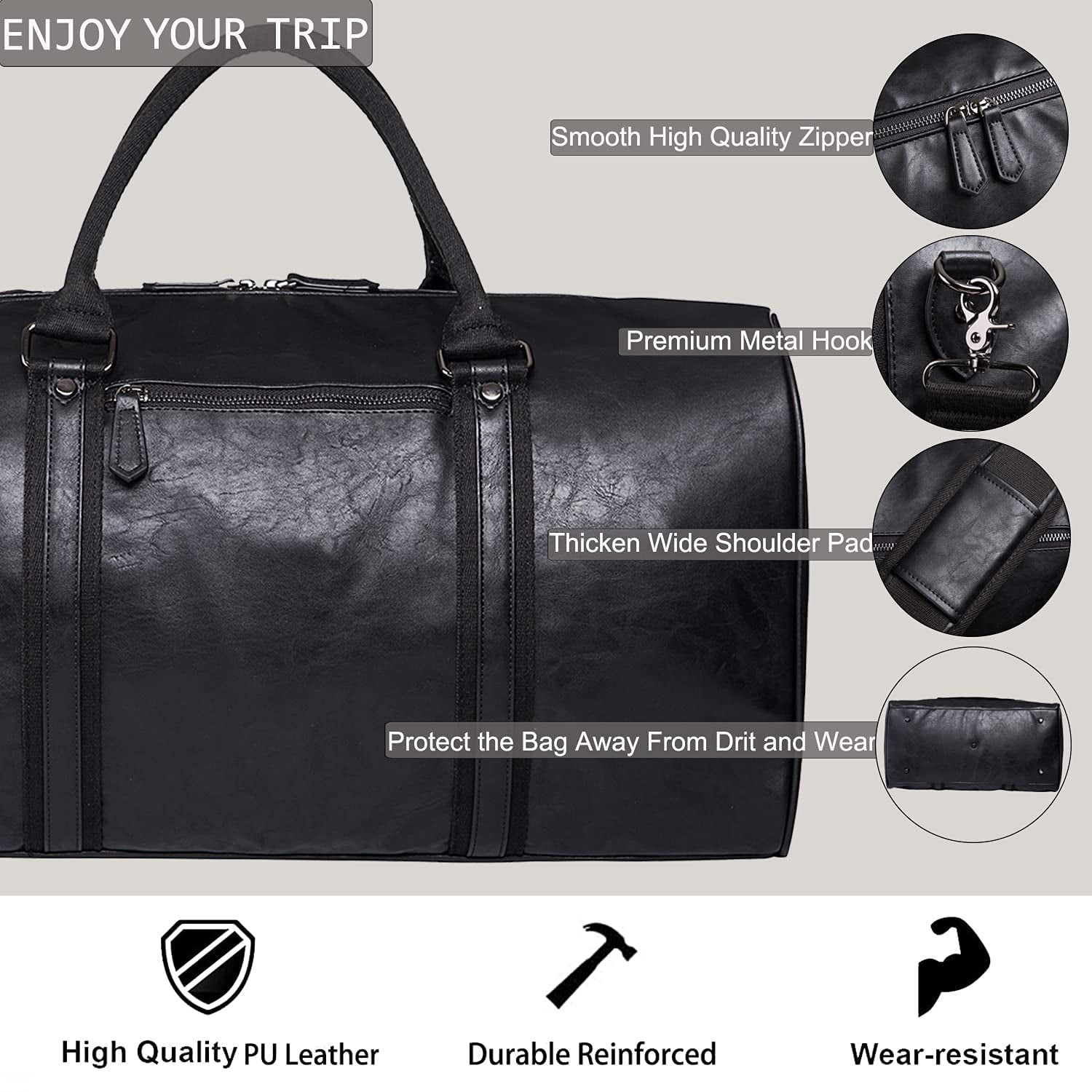 seyfocnia Oversized Duffle Travel Bag Waterproof Leather Weekend Bag Large Carry On Large Carry On Hangbag for Mens or Women