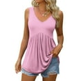 thumbnail image 4 of VEKDONE Womens Sleeveless Tank Tops Casual Hide Belly Pleated Flowy Tanks Summer Solid Color Loose Lightweight Vests Pink Small, 4 of 9