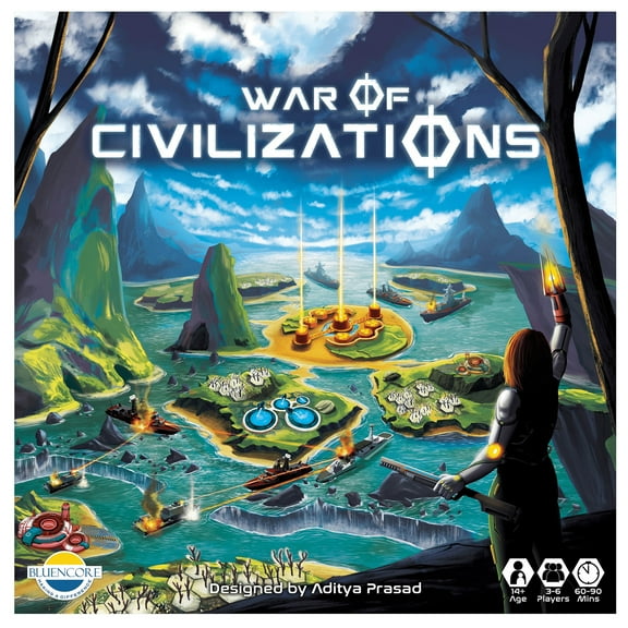 BluEncore: War of Civilizations Deluxe - Worker Placement Board Game, 4x Strategy Player Elimination Game, Ages 14 , 3-6 Players, 60  Minutes