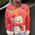 thumbnail image 2 of Women's Fashion Christmas Snowman Printed Long Sleeve Knitted Cardigan, Button Down Jacket for Cozy Holiday Seasonal Sweater Outerwear,Hot Pink,L, 2 of 5