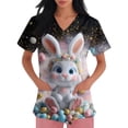 thumbnail image 4 of LTTVQM Easter Scrub Tops Women Rabbits Eggs Print Happy Short Sleeve Tops Loose Fit V-Neck Holiday Shirts with Pockets Pink 4XL, 4 of 5