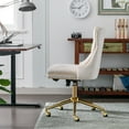 thumbnail image 3 of Home Office Desk Chairs - Beige Velvet Desk Chair Home Office Chair, Upholstered Tufted, Golden Metal Base, Adjustable Swivel Wheels, for Living Room, Bedroom, Office, Vanity, Study (Beige White), 3 of 11