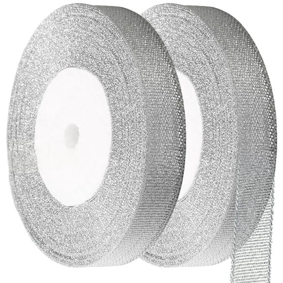 50 Yards Sparkly Sheer Ribbon 5/8 inch Glitter Metallic Silver Fabric Shimmer Decorative Gift Wrapping Ribbon DIY