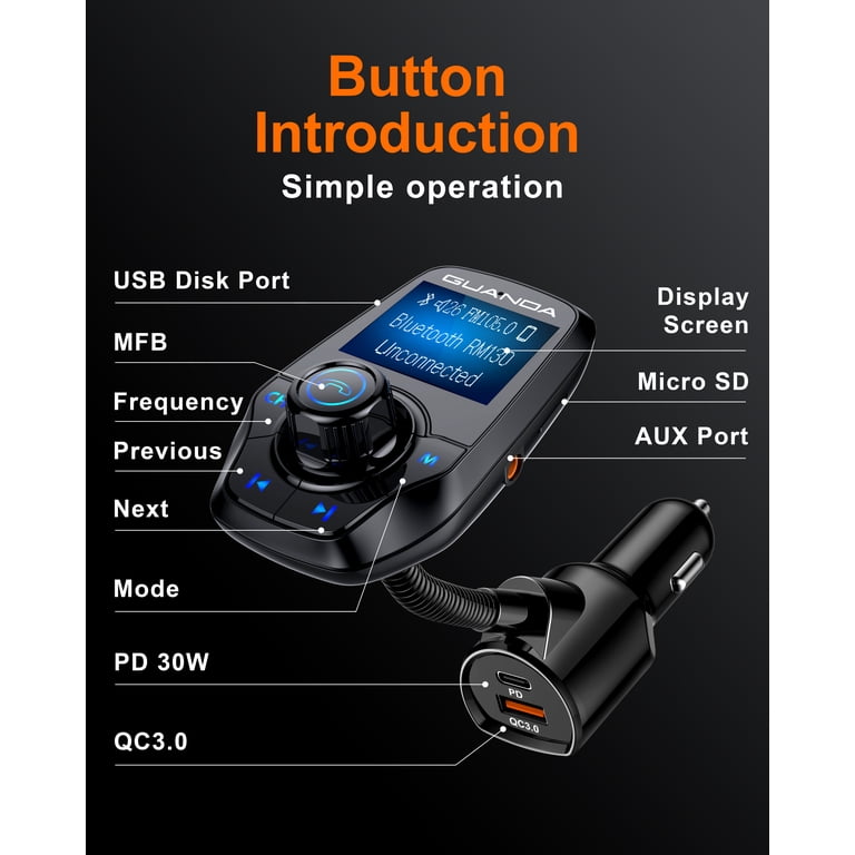 Dual PD 40W Type-C USB Car Charger Bluetooth Car Adapter Bluetooth 5.3 FM Transmitter for Car with Microphone & HiFi Sound MP3 Music Player Radio Audio Receiver Support Hands-Free Calling Dual PD 40W Type-C USB Car Charger Bluetooth Car Adapter Bluetooth 5.3 FM Transmitter for Car with Microphone & HiFi Sound MP3 Music Player Radio Audio Receiver Support Hands-Free Calling