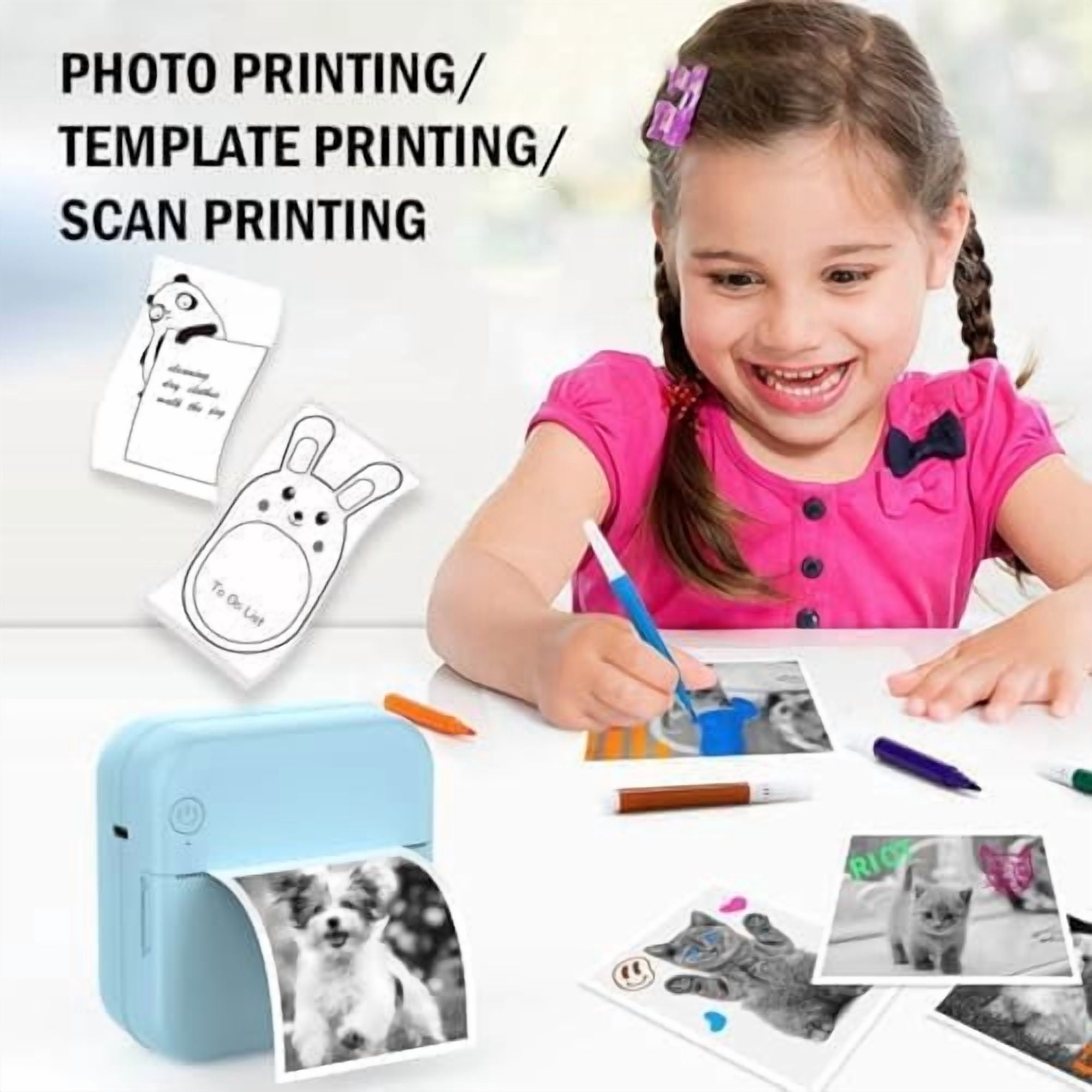 Mini Blue-Tooth Printer, Wireless Sticker Printer with 10 Rolls Paper for iPhone/Android