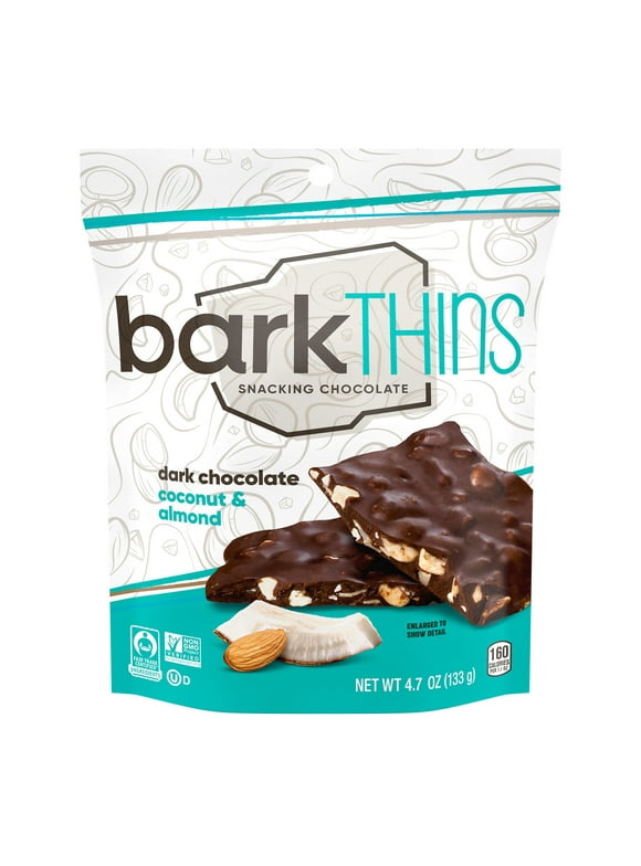 Barkthins Dark Chocolate, Coconut and Almond Snacking Chocolate, Bag 4.7 oz